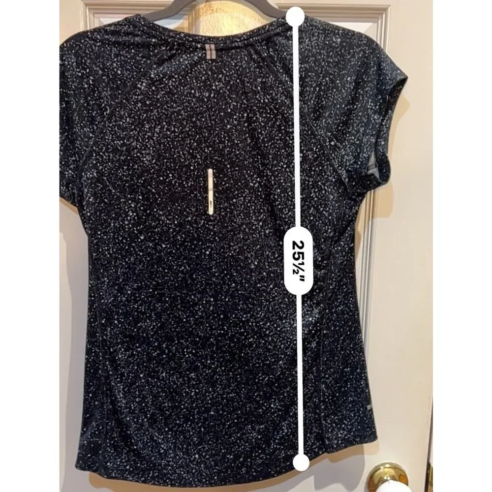 ✔ Nike Dri-Fit Running Shirt Womens M Black Space Dye Speckled Short Sleeve